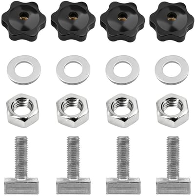 Set van M6 Sleufmoeren voor Dakkoffers, Fietsendragers en Raildragers, Inclusief Star Grip Moeren en Ringen, 20 x 20 mm, M6 x 35 mm, Ideaal voor Bevestiging en Stabiliteit