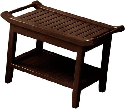 Douchekruk Hout - Badzitje Opbergplank - Veilige Ondersteuning - Waterdichte Constructie - 60 x 29 x 45 cm - Donkerbruin