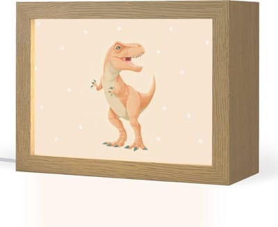 Nachtlampje 20x15 cm - Kinder lampje - Dino - T-Rex - Oranje - Stippen - Tafellamp kinderkamer - Slaapkamer lamp - Bedlamp kinderen - Kinderlampje stopcontact - Wandlamp babykamer - Nachtlampjes