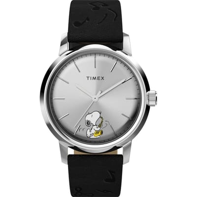 Timex x Peanuts Marlin Saxophonist TW2W68800 Horloge - Leer - Zwart - Ø 40 mm