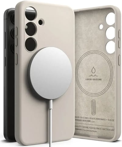 Ringke Silicone Magnetic Hoesje Geschikt voor Samsung Galaxy S24 | Compatibel met MagSafe | Back Cover met Magneet | Zacht Siliconen | Slank Design | Beige