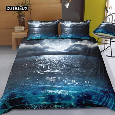 3-delige Beddengoedsets 3D Digitale Print Custom Quilt Dekbedovertrekset Landschap Zeeoppervlak Strand Thuis Queen King Quilt Kussensloop EU single(135x200cm)
