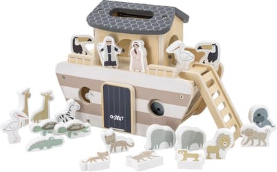 Houten Ark - Dierenboot Speelgoed - Vormen Leren - Inclusief 22 Figuren - 25 x 14 x 20 cm