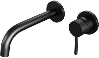 Brauer Black Carving Inbouw Wastafelmengkraan met Gebogen Uitloop en Rozetten Model A1 Mat Zwart