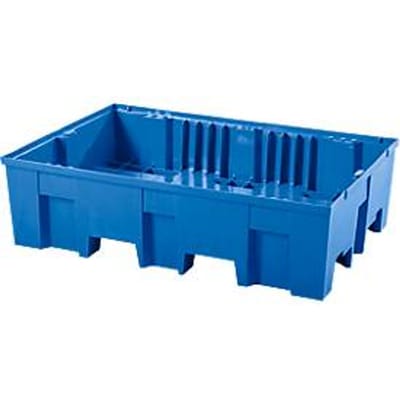 Opvangbak, voor 2 vaten van elk 200 l, met openingen voor palletwagen, B 865 x D 1245 x H 350 mm, zonder rooster, polyetheen, blauw