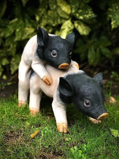 Varkentjes parend 30 cm hoog - kunststof - polyresin - polystone - hoogkwalitatieve kunststof - decoratiefiguur - interieur - accessoire - voor binnen - voor buiten - cadeau - geschenk - tuinfiguur - tuinbeeld - Kerst - Nieuwjaar