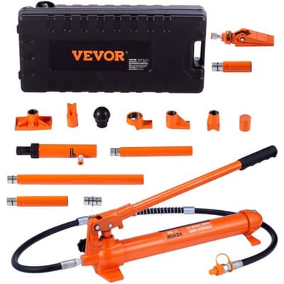 VEVOR hydraulische autokrik met luchtpomp, 12 ton, lucht-hydraulische krik, 135 mm slag, rood, incl. verlengstukken van 100 / 195 / 300 / 500 mm, elektrostatische poedercoating, autowerkplaats