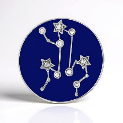 Cavill - Elegante Hanger 925 Sterling Zilver Platina - Cambodjaanse Zirkon 0.087ct - Leeuwenmotief en Sterren 23x23 mm