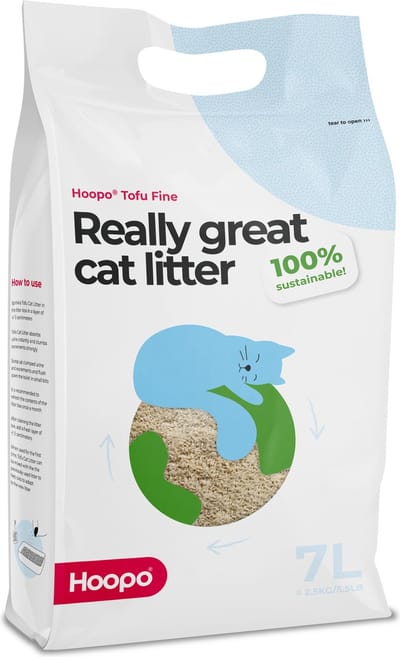 Hoopo Tofu Fine - Voor automatische kattenbakken - Klonterende Kattenbakvulling - Volledig Stofvrij - 7 Liter - Zonder Geur