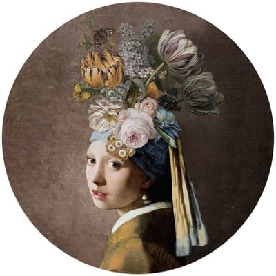 Glasschilderij Vermeer - Bloemenmeisje met de Parel - Ø 70 - Glas - REINDERS