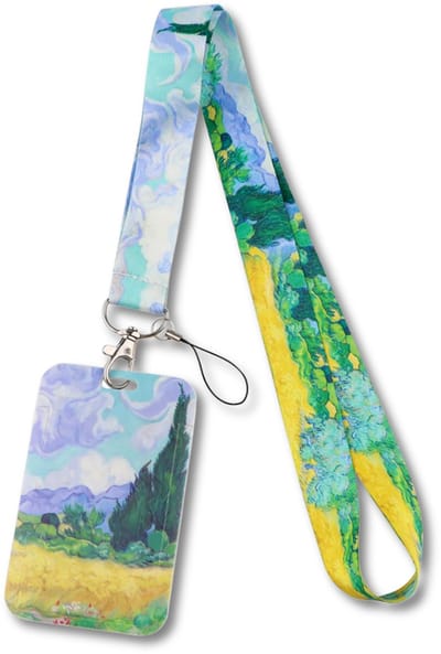 Travel Cords - keycord met pashouder Cipressen - Vincent Van Gogh - uitschuifbaar - kunst - eenzijdig transparant venster - lanyard - passen, sleutels en telefoon - met telefooncord - hardcase