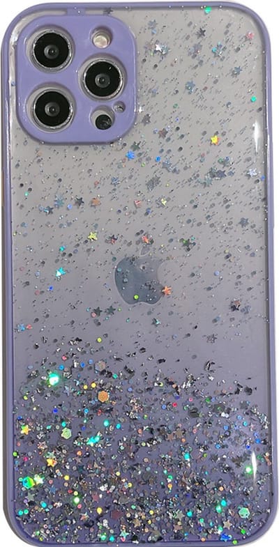 Hoesje geschikt voor iPhone 13 - Backcover - Camerabescherming - Glitter - TPU - Paars