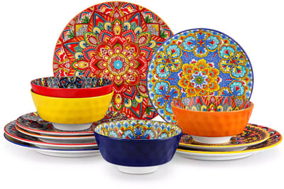 Serviesset - Bohemian Stijl - 4 Persoons Servies - Porselein - Dinerborden - Dessertborden - Ontbijtkommen - 12-delige Set