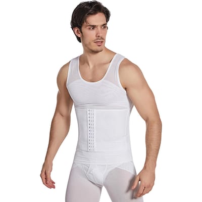 Heren Slankmakende Body Shaper Nylon Ademend Comfortabel Slanker Compressie Vest Top Wit XL wit