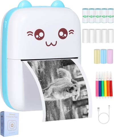 PolkaHome Mini Printer Draagbare Thermische Fotoprinter Draadloze BT Pocket Printer met 13 Rollen Thermisch Papier Instant Oplaadbare Mobiele Printer, mobiele fotoprinter, mini printer voor mobiel, miniprinter, Labelprinter