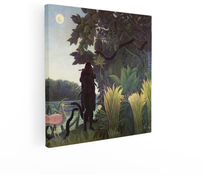 Artaza Canvas Schilderij Slangentemmer - 70x70 cm - Wanddecoratie Jungle - Muurdecoratie Henri Rousseau - Decoratie Maanlicht Landschap