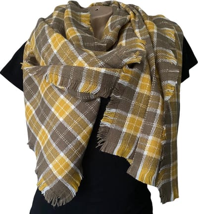Lange Warme Sjaal - Geblokt - Taupe/Okergeel - 190 x 60 cm (8518)