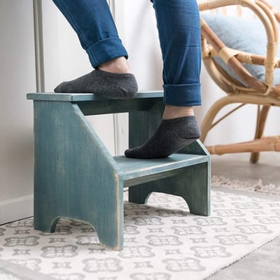 Houten Opstapje - Krukje Ladder - Huishoudelijk Gebruik - Dubbele Trede - Compact Opvouwbaar - Blauw
