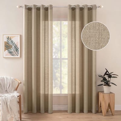 Dailygoods - Set van 2 Transparante Voile Gordijnen met Inspringringen - Goudbruin