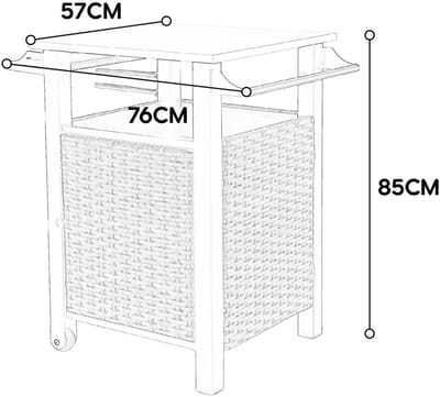 STILVORA Serveerwagen – Met Rvs Werkblad En Wielen – 76 x 57 x 85 cm – Staal En Wicker – Bruin – Voor Tuin, Keuken En Terras – Met Opbergruimte