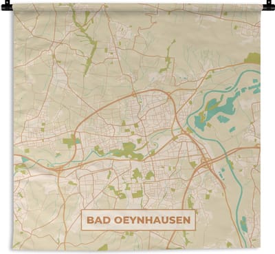 Wandkleed - Wanddoek - Plattegrond - Bad Oeynhausen - Kaart - Stadskaart - Vintage - 180x180 cm - Wandtapijt