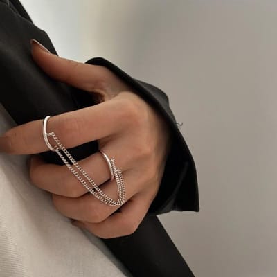 925 Sterling Zilver Dubbellaagse Ringen voor Vrouwen Koppel Accessoires Nieuwe Trend Hip Hop Vintage Kwastje Ketting Feest Sieraden Resizable brown
