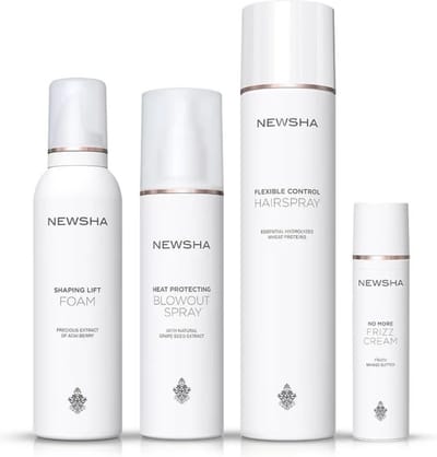 NEWSHA - Beauty Secret Styling - Set - SHAPING LIFT FOAM 200ml + HEAT PROTECTING BLOWOUT SPRAY 200ml + FLEXIBLE CONTROL HAIRSPRAY 300ml + NO MORE FRIZZ CREAM 75ml