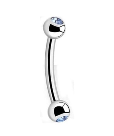 Titanium 6 mm Curved Barbell Piercing 1,2 mm met 3 mm Balletjes & blauw steen-accent . RH-Jewelry[High Quality Piercing]