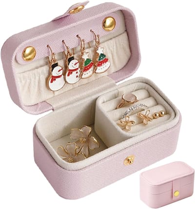 Compacte Reisjuwelendoos met Meerdere Compartimenten, PU Leer, Draagbare Organiser voor Ringen, Kettingen en Sieraden