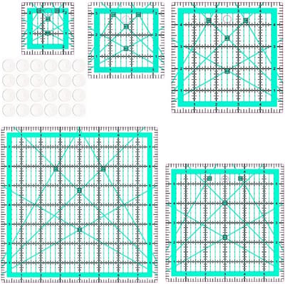 5-delige Set Quilt Linialen en Geodriehoeken voor Patchwork & Naaien inclusief Anti-Slip Stickers