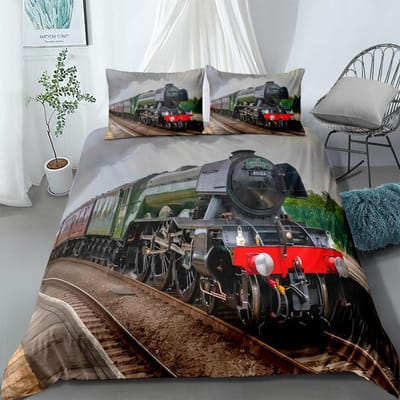 Flying Scotsman Trein Dekbedovertrek Set VK Eenpersoons Tweepersoons Queen US Twin Full King Maat Onder Beddengoed Set 210x210cm