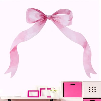 Dailygoody - Grote Roze Strik Muursticker - Muurdecoratie - Waterdicht - 66x83,7cm - Verwijderbaar - Geschikt voor Slaapkamer - Roze