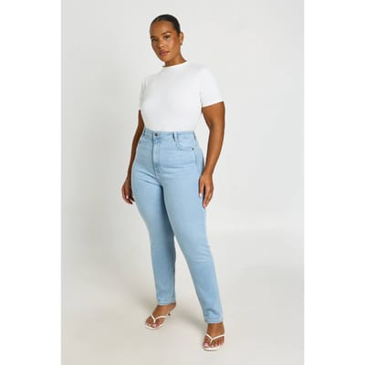 boohoo Dames Plus Hoge Taille Billen Liftende Skinny Jeans | Licht Gebleekt | Maat: 44