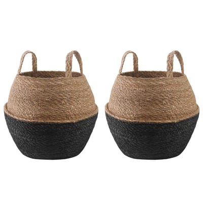 vidaXL Plantenpot met handvatten 2 st Zwart Ø 32 x 32 cm 100% Zeegras
