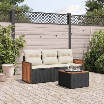 vidaXL - 4-delige - Loungeset - met - kussens - poly - rattan - zwart