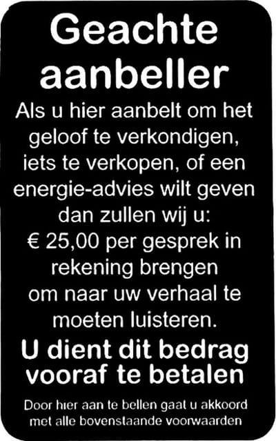 Geachte aanbeller vijfentwintig euro - Nee geen verkoop aan de deur - Brievenbus Sticker - Zwart Wit - incl. 3M-tape plakstrip - 50 mm x 80 mm x 1,6 mm - Namengigant
