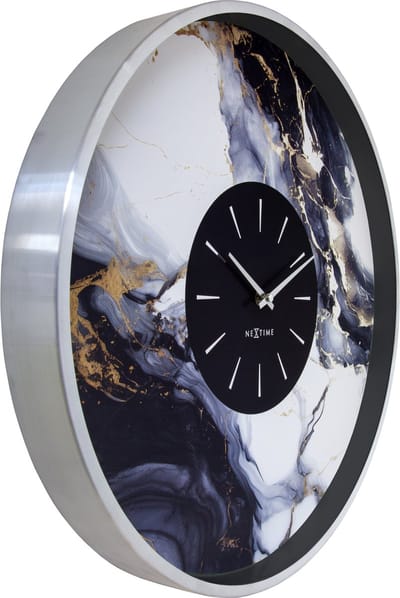 NeXtime Marble Duo – Grote Wandklok – 48 cm – Aluminium – Zilver/Wit – Stil