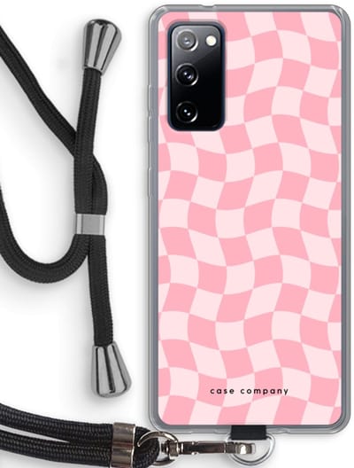 Case Company® - Hoesje met koord geschikt voor Samsung Galaxy S20 FE / S20 FE 5G hoesje met Koord - Grid Roos - Telefoonhoesje met Zwart Koord - Bescherming aan alle Kanten en Over de Schermrand