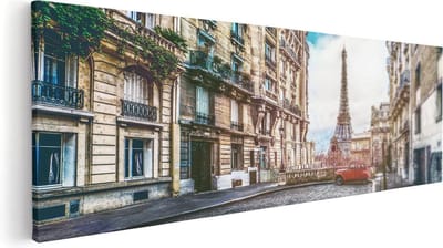 Artaza Canvas Schilderij Eiffeltoren - 60x20 cm - Wanddecoratie Parijs - Muurdecoratie Frankrijk - Kamer Accessoires