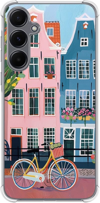 Shockproof hoesje - Geschikt voor Samsung Galaxy A15 - Grachtenpandjes - Extra sterke case - TPU/polycarbonaat - Print / Illustratie - Multi, Transparant