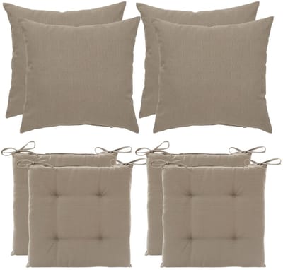 Hesperide 4x stoelkussen + 4x sierkussen - lichtbruin - polyester - uv/waterbestendig