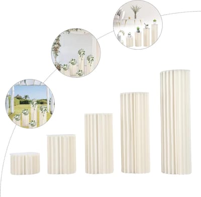 5 Stuks Bruiloftsdecoraties Tafel Middenstuk Stand Kartonnen Vazen Kartonnen Bloemen Bodem Kolom Bloemenstandaard Geometrische Bloemenvaas voor Display Rek Thuis Party Bruiloft Cilinder Modern Wit