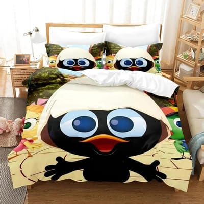 3D Anime Schattige Calimero Beddengoedset Dekbedovertrek Bedset Dekbedovertrek Kussensloop Dekbed King Queen Size Jongens Volwassenen Beddengoedset US Queen 228x228cm