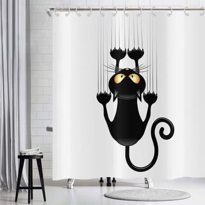 Thijox - Grappig Kat Douchegordijn 120 x 200 cm, Waterdicht Polyester, Zwart-Wit Minimalisme Kunst voor Kinderen, Leuke Cartoon Dieren, Wasbaar Badgor