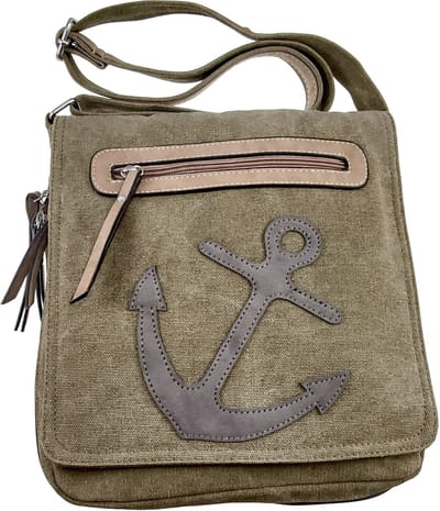 Schoudertas Groen Canvas met Anker Design, Urban Crossbodytas 28 x 26 x 5 cm, Verstelbare Schouderband – Dames