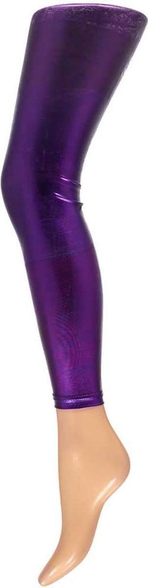 Carnaval legging dames - Metallic paars - aansluitend - strak model - glimmend 36/38