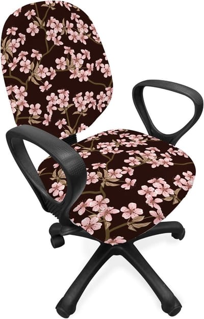 ABAKUHAUS Cherry Blossom bureaustoel met overtrek, Japanse tuin, rekstof decoratieve beschermhoes, bruin bleke koffie