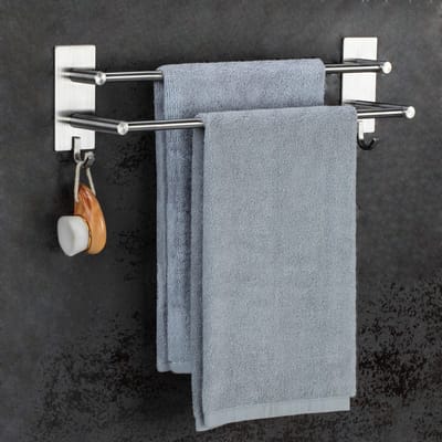 Unyqoos ® Zelfklevende Roestvrij Stalen Handdoekhouder voor Badkamer en Keuken zonder Boren