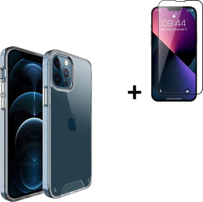 Hoesje Geschikt voor iPhone 13 Pro Max - Screenprotector iPhone 13 Pro Max - iPhone 13 Pro Max Hoes Transparant Backcover Hard Case + Full Tempered Glass