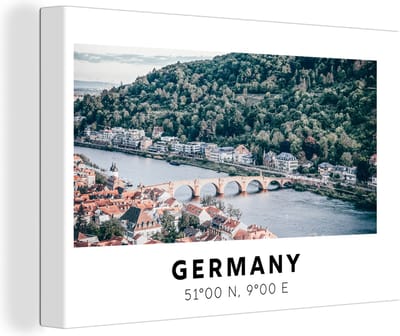 Canvas Schilderij Duitsland - Heidelberg - Water - 30x20 cm - Wanddecoratie